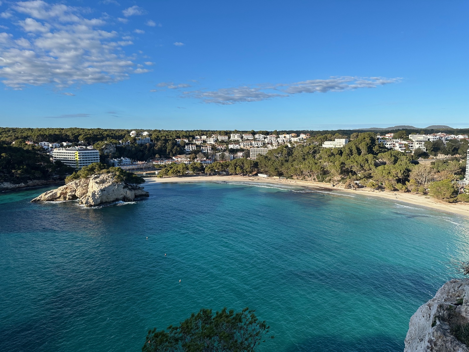 Panoramic view of Cala Galdana bay and village from above